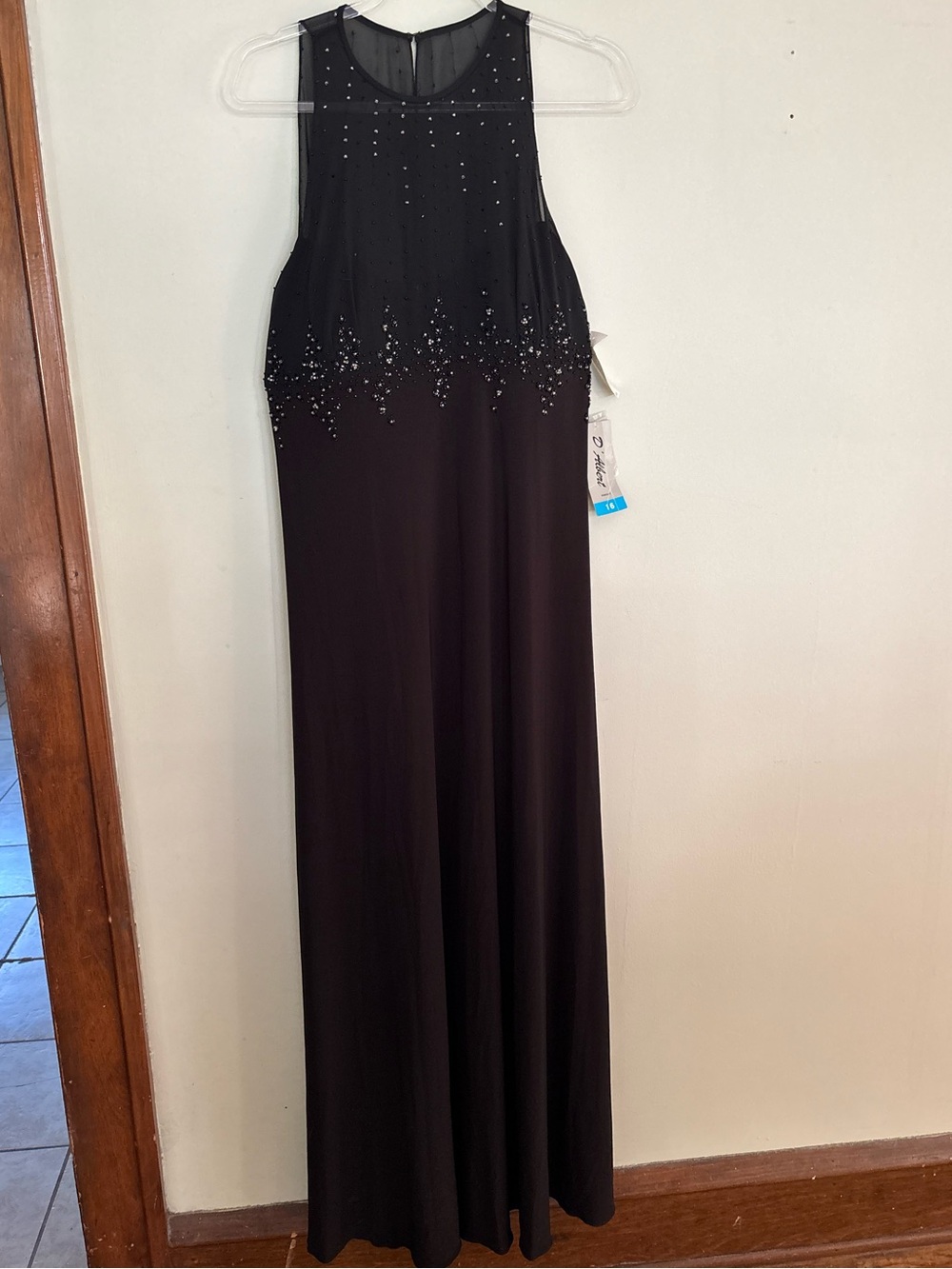 Vintage NWT D’Albert Formal Dress Size 16 Black Beaded Wedding Guest Dress